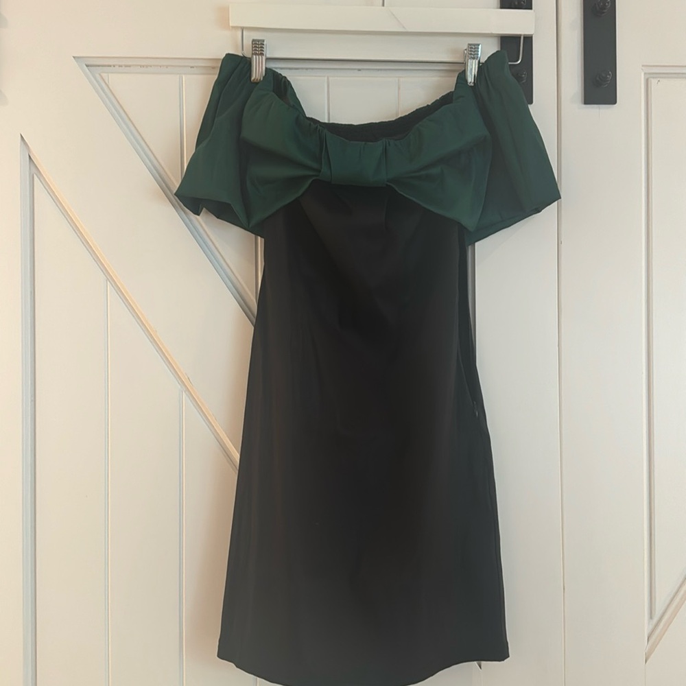 PLT green and black bow mini dress